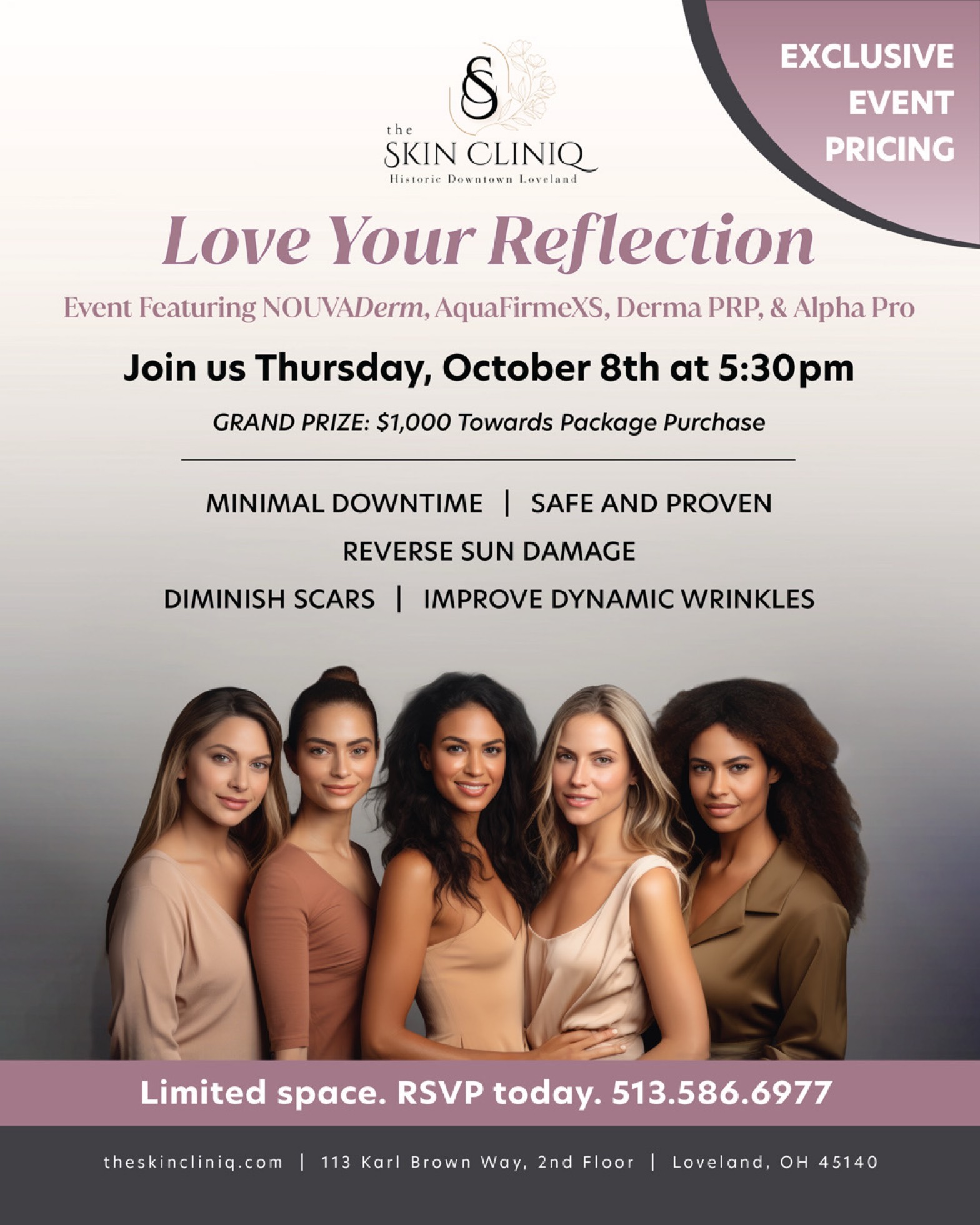 The Skin Cliniq — Love Your Reflection exclusive event, Thursday October 8th at 5:30pm. RSVP today: 513-586-6977.